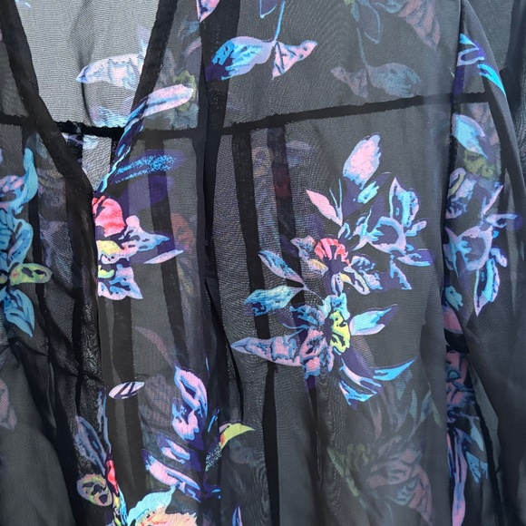 Face Face Black Floral Print Sheer High Low Blouse - M - Picture 3 of 4
